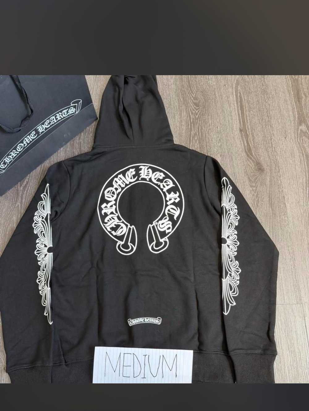 Chrome Hearts Black Hoodie with White Back & Sleeve Graphics